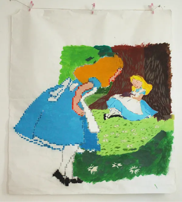 Alice found herself / Stencil and brush touch-ups / 120x70cm. / Signed by Fckwrs / Year: 2020