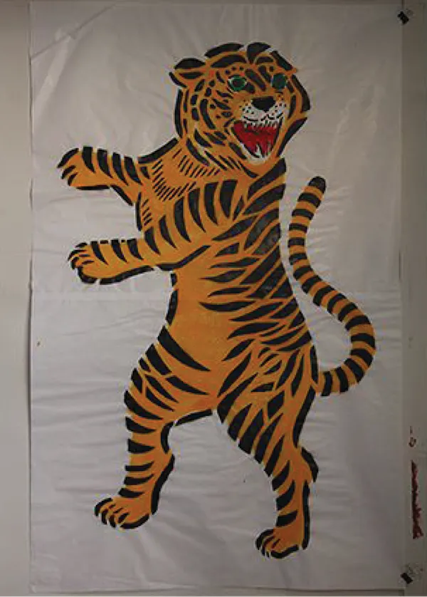 Stand up tiger! / Stencil / 70x110cm. / Signed by Fckwrs / Year: 2024