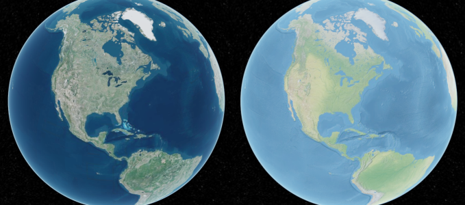 Quality comparison at lower zoom level.
Left: Cesium Ion Asset (Bing Aerial Maps), Right: Offline texture (Natural Earth II)
