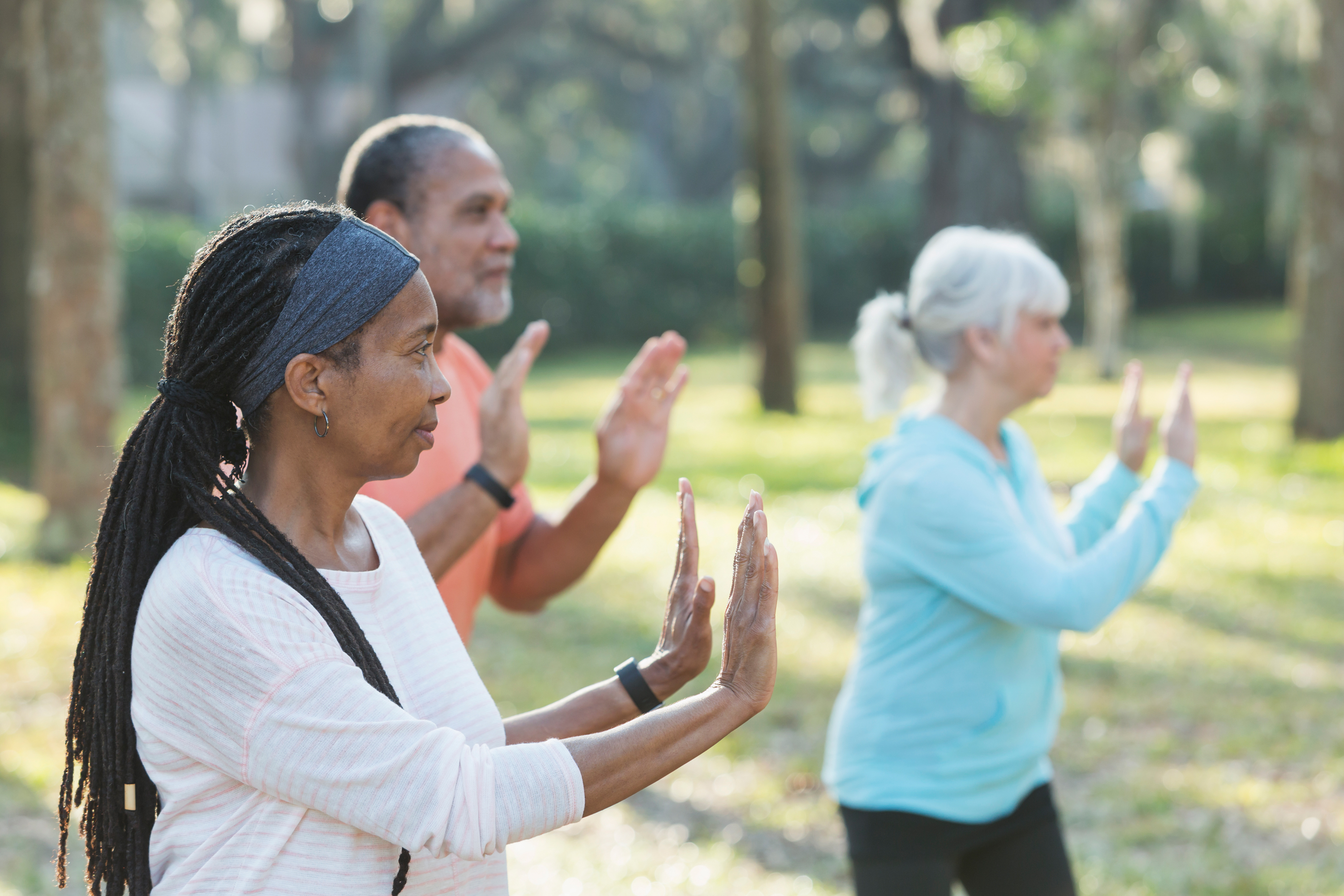 Group of seniors taking tai chi class