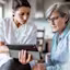 Senior woman and doctor talking