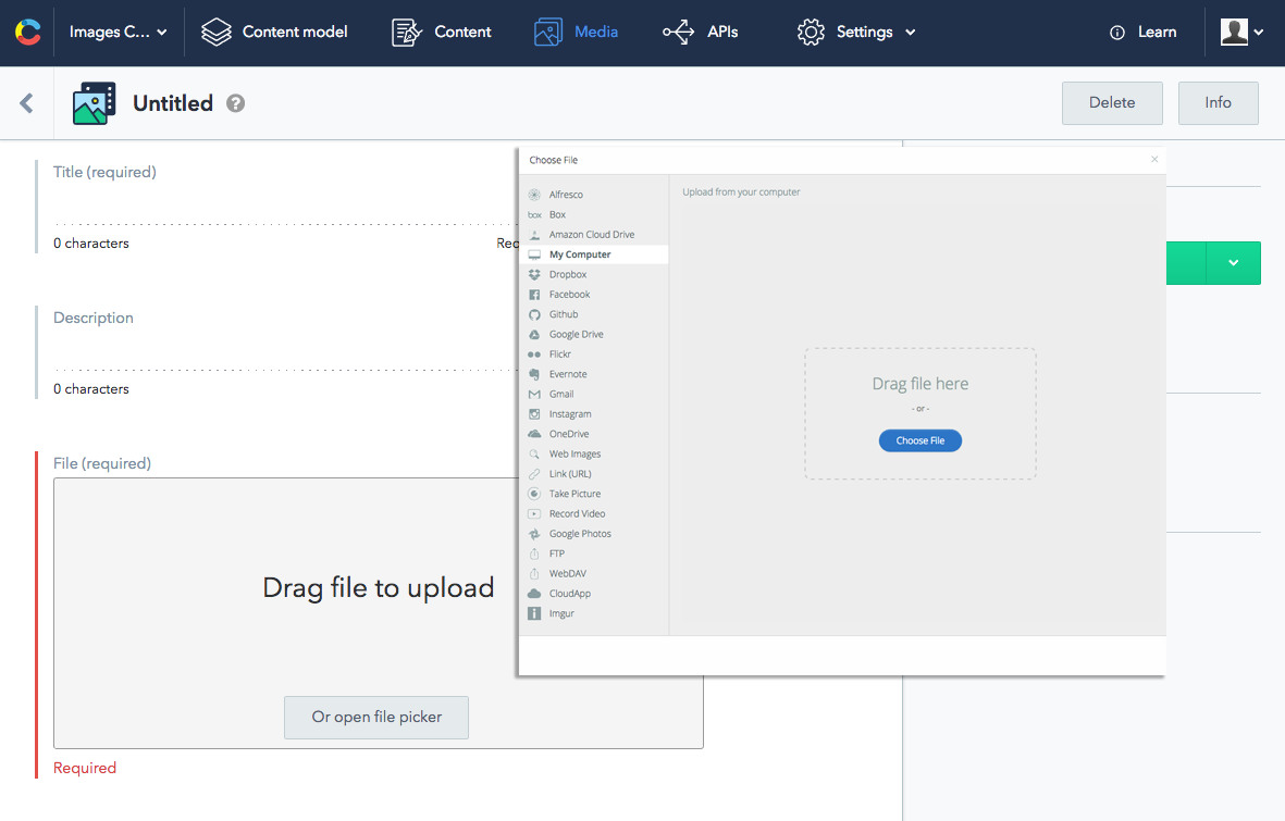 The Contentful Image uploader form