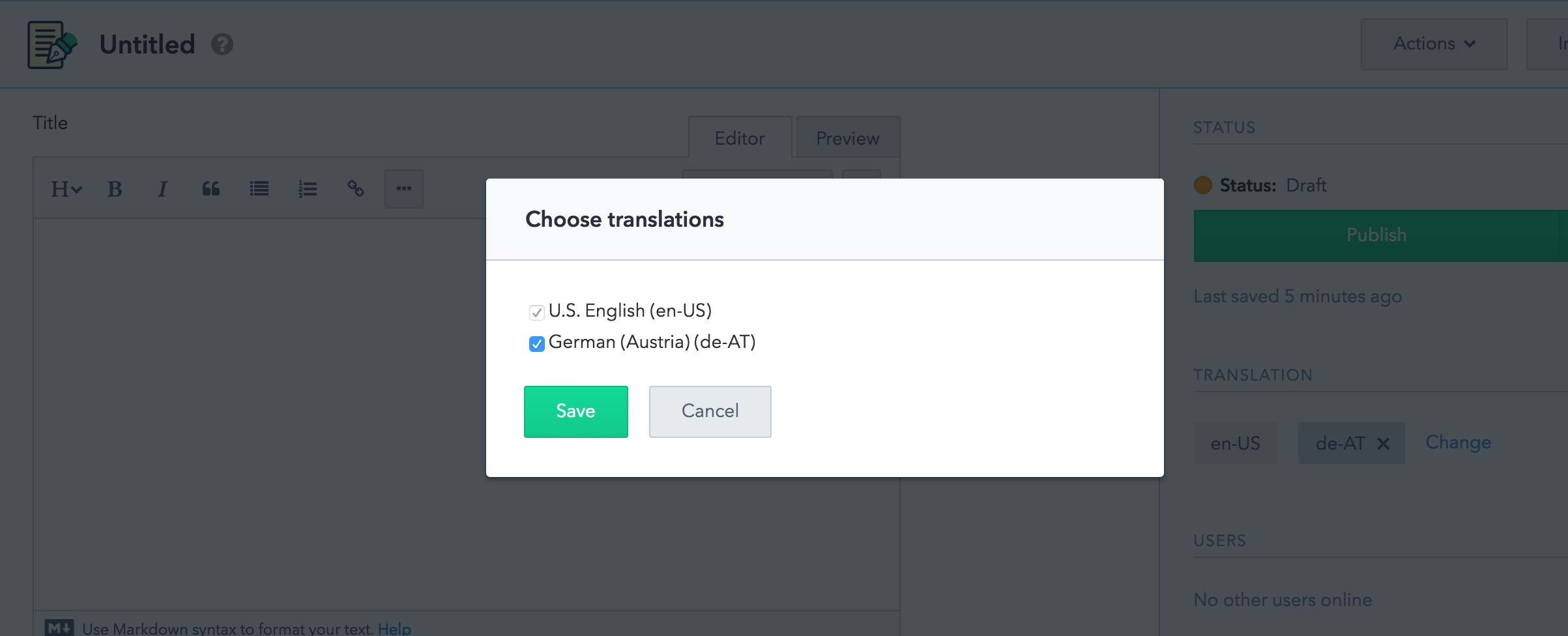 Selecting the translations used in the web app