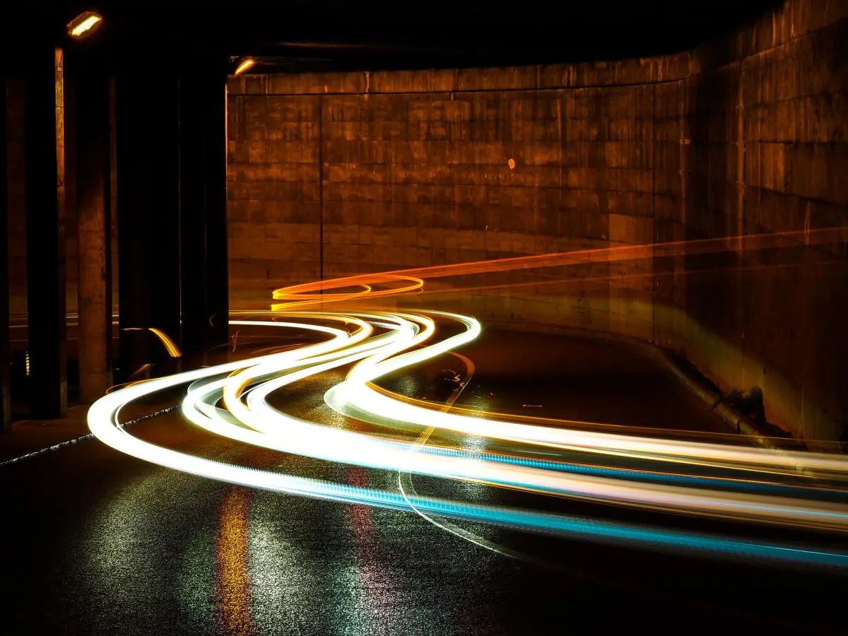 long exposure of car lights in tunnel
