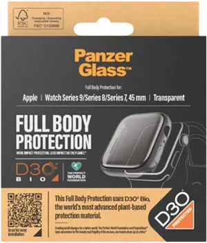 PanzerGlass Apple Watch 9 FullBody Stórt Glært D3O