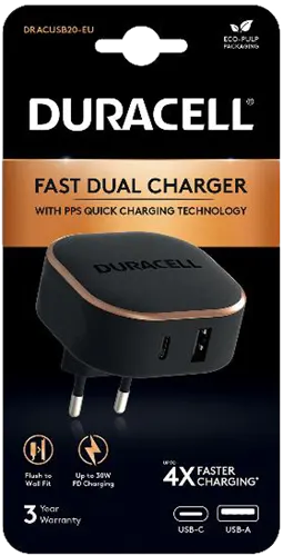 Duracell hleðslukubbur 30W USB-C og USB-A