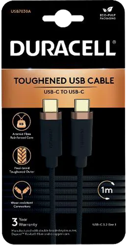 Duracell hleðslusnúra USB-C í USB-C 1m