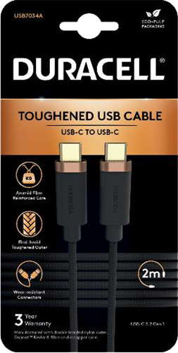 Duracell hleðslusnúra USB-C í USB-C 2m