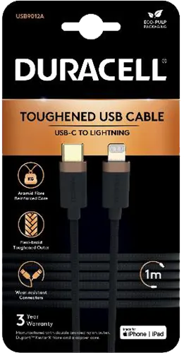 Duracell hleðslusnúra USB-C í lightning 1m