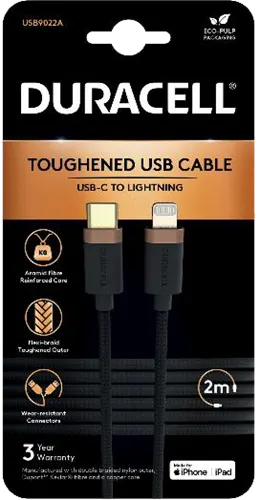 Duracell hleðslusnúra USB-C í lightning 2m