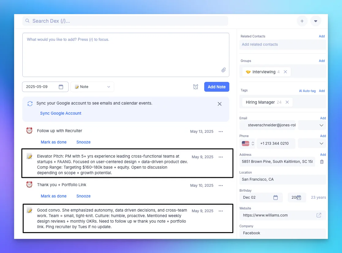 contact profile