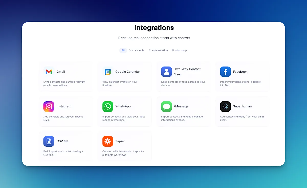 integrations page