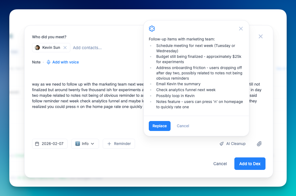 Note creation + AI Cleanup: 