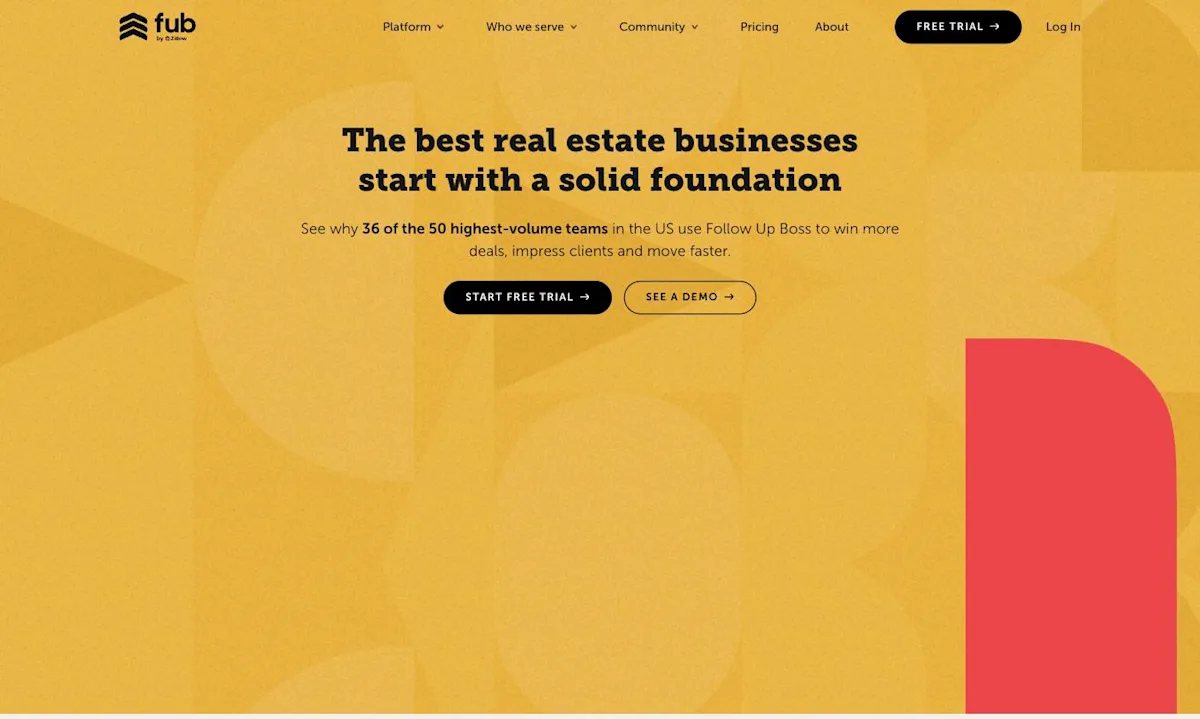 Screenshot of Follow Up Boss's landing page, taken from followupboss.com