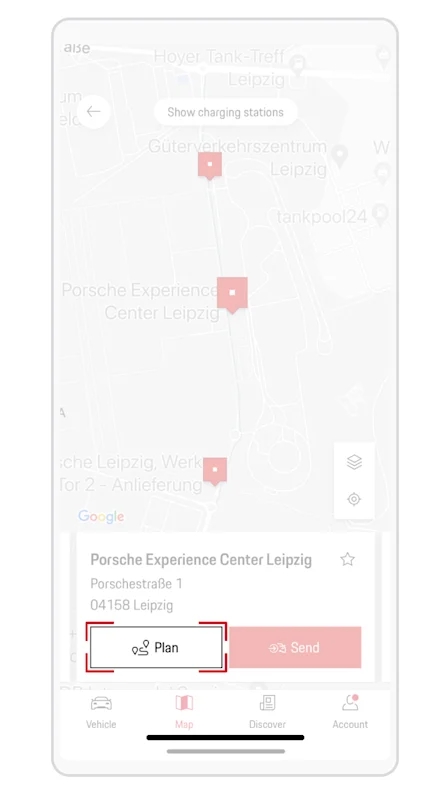 Routeplanning in mijn Porsche-app knop plan