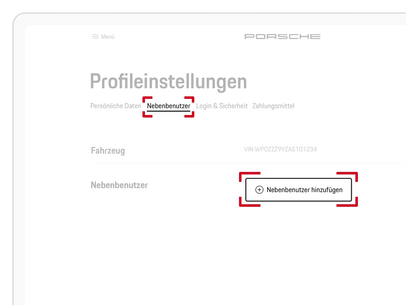  Image showing secondary user section in My Porsche 