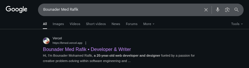Screenshot of Google searching for "Bounader Med Rafik"