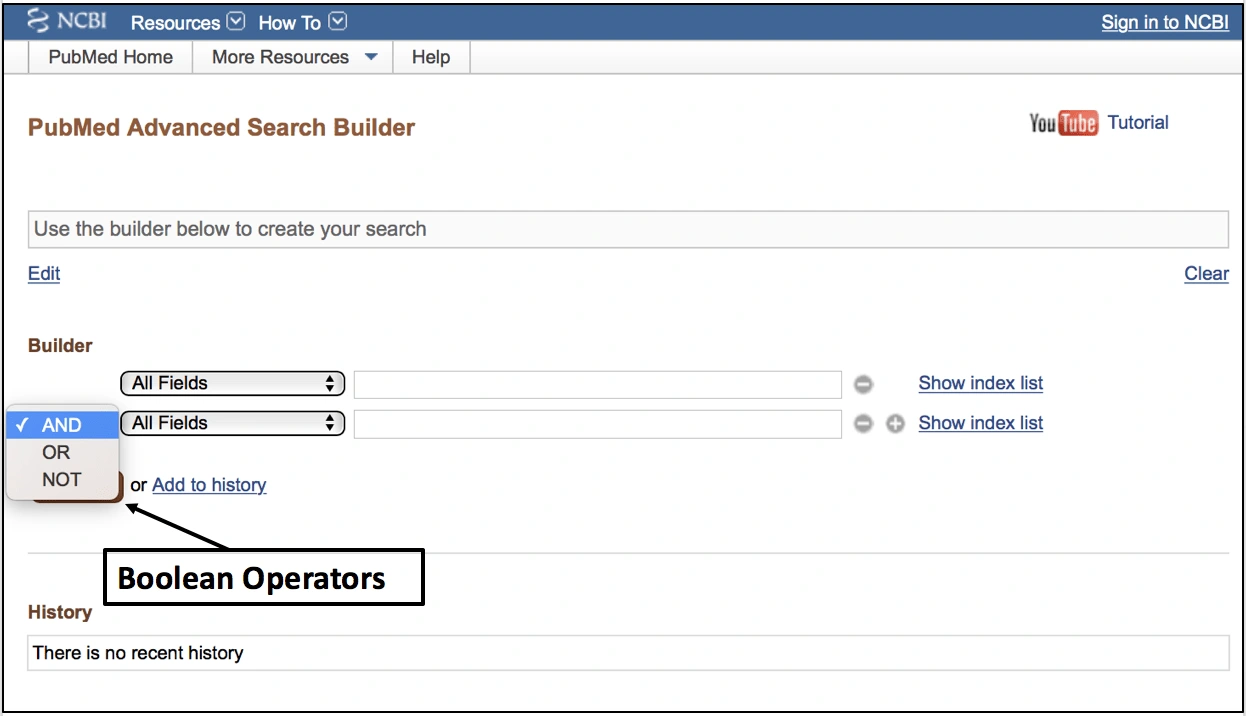 Image of Boolean Operators as Part of Search Builder.