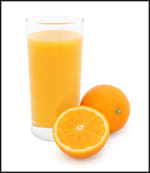 Photo of acidic orange juice beverage.