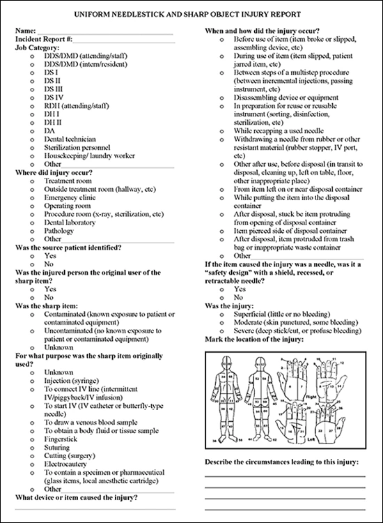 Image: Uniform Needlestick and Sharp Object Injury Report Form.