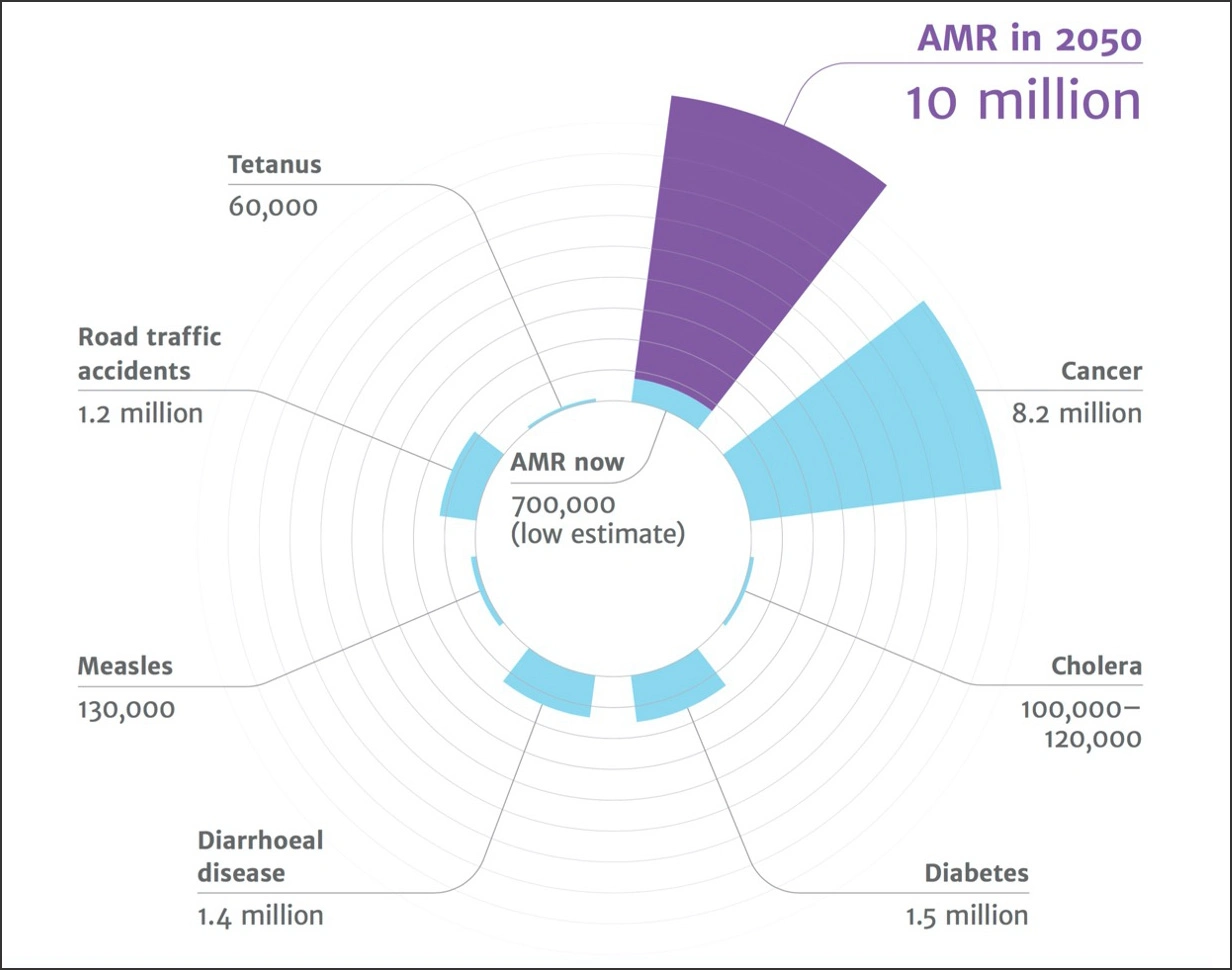 Chart showing predicted deaths related to antibiotic resistance in 2050.