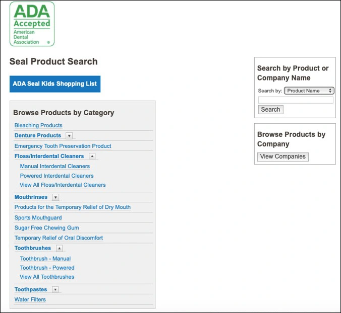 Image showing the ADA product search features on their website