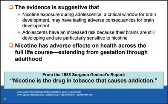 Graph showing Health Risks of Nicotine: Key Conclusions of the 2014 Surgeon General’s Report
