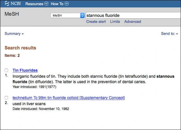 Image: MeSH Database Search – Tooth Whitening Results