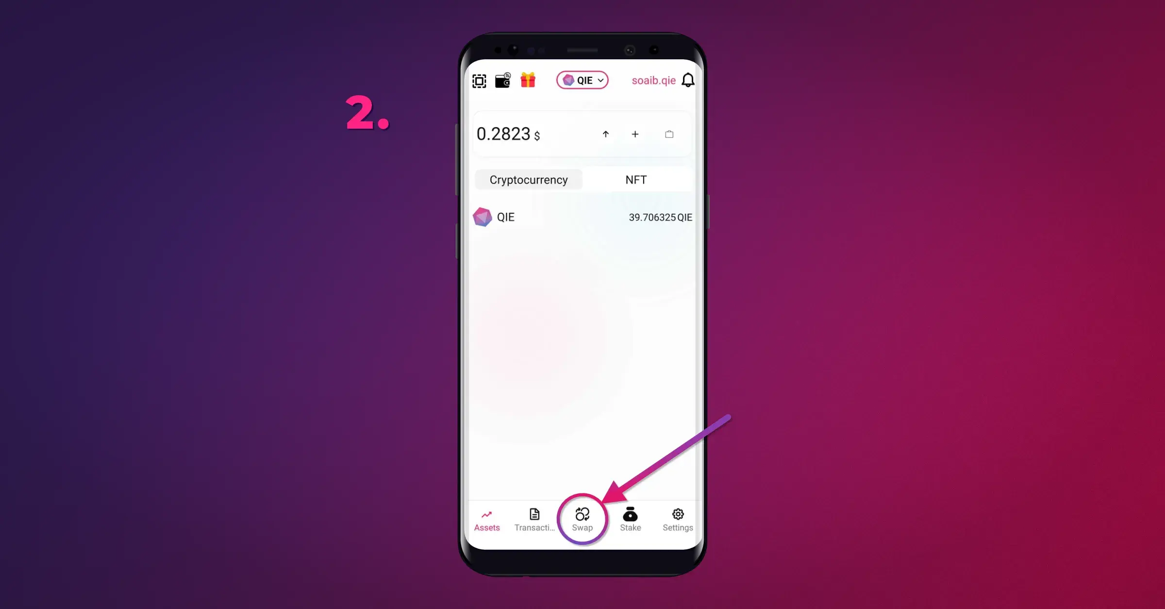Once you're in the main dashboard, locate and tap on the "Swap" feature.