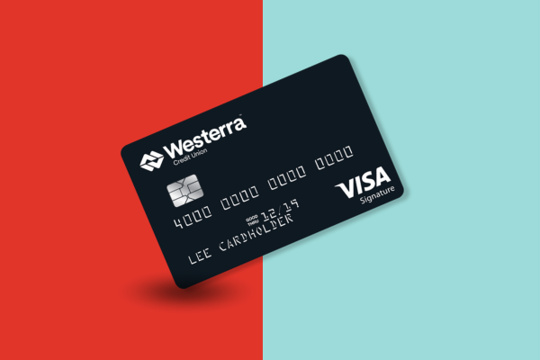 Westerra credit card on a red and teal background