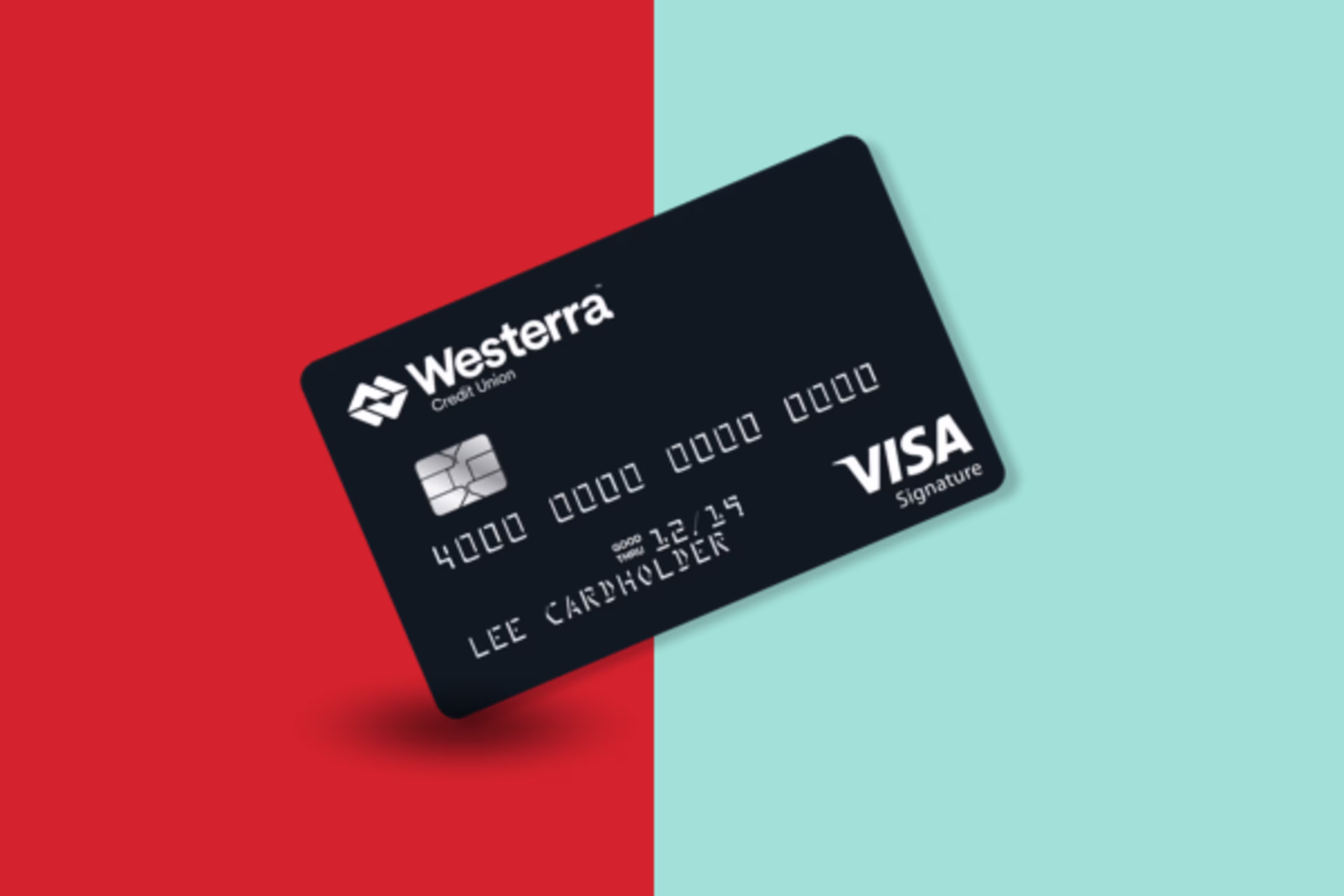 Westerra credit card on a red and teal background