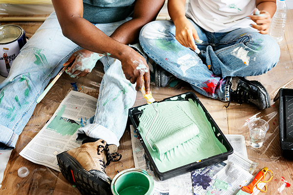 Family painting together with a Westerra Credit Union Home Equity Line of Credit