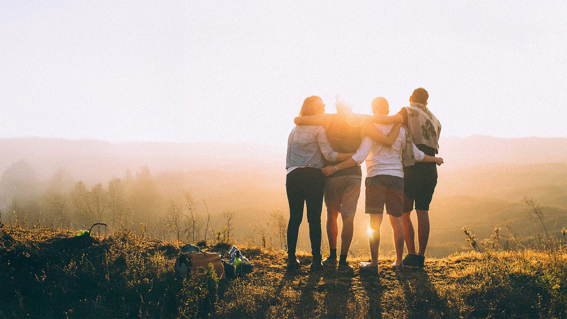 Four people standing in a field, embracing while facing away from the camera, symbolizing connection and support — featured on Westerra's Member Resource Center landing page.