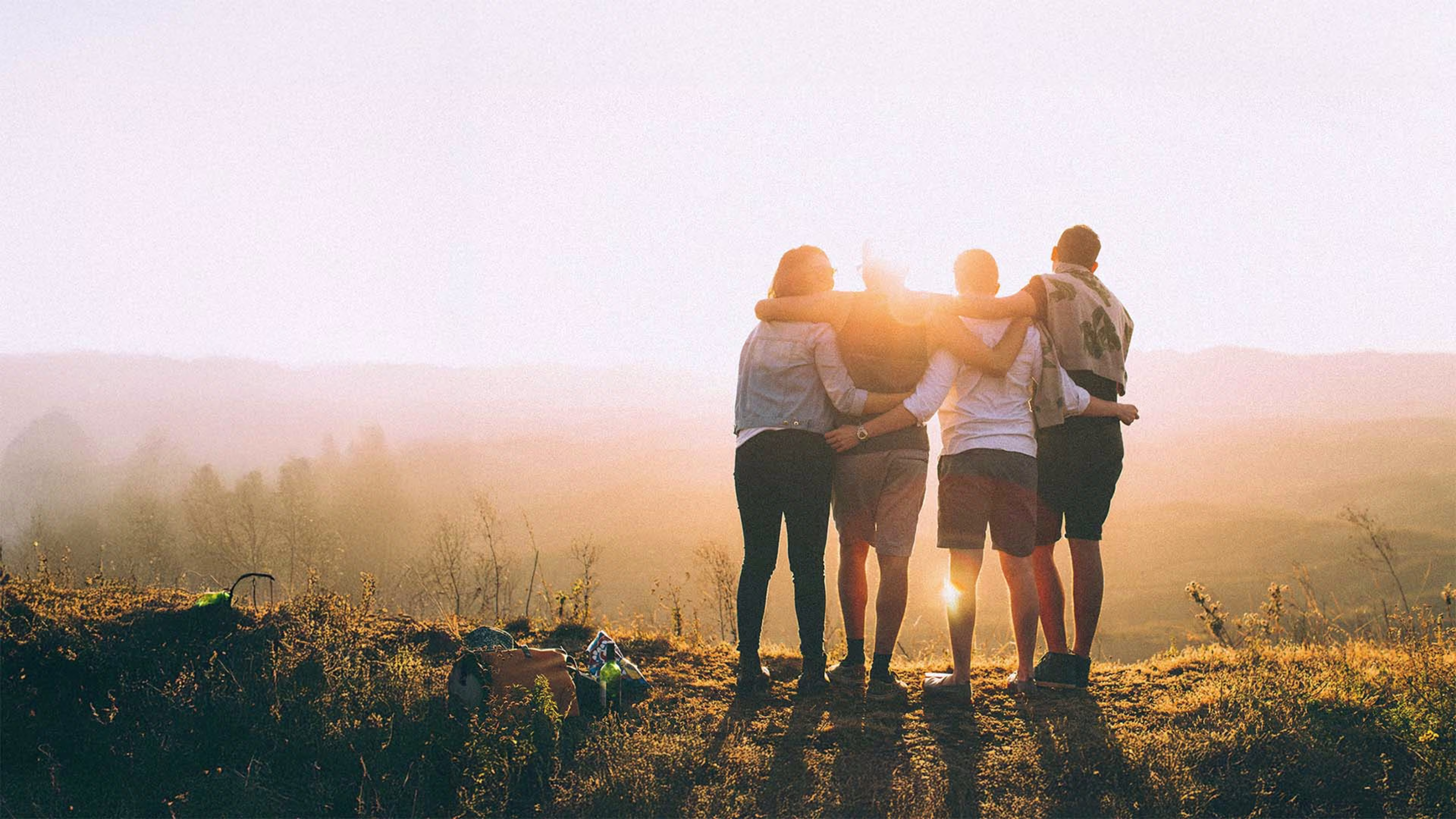 Four people standing in a field, embracing while facing away from the camera, symbolizing connection and support — featured on Westerra's Member Resource Center landing page.