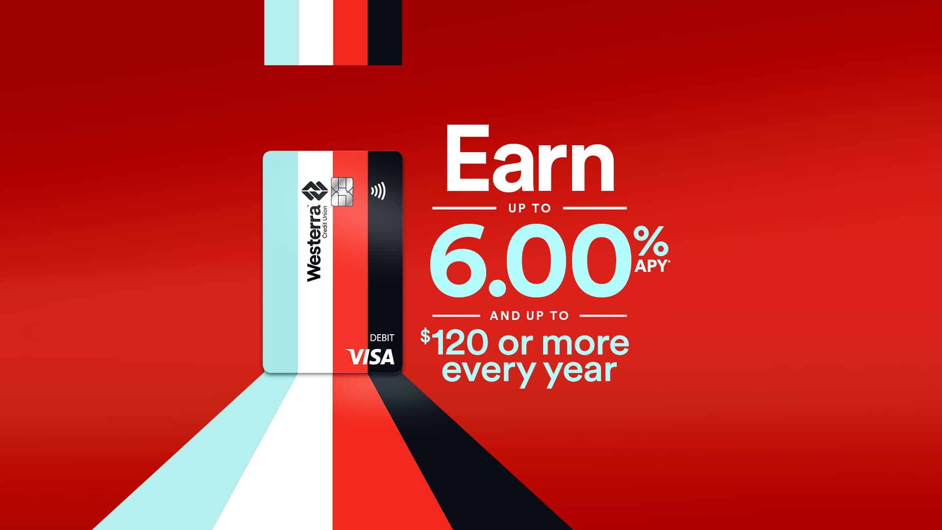 Image of Westerra credit card with text "Earn up to 6.00% APY and up to $120 or more every year