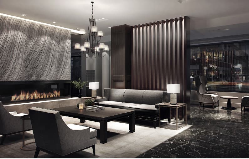 Render of the interior of Caroline Street Residences in Waterloo Ontario