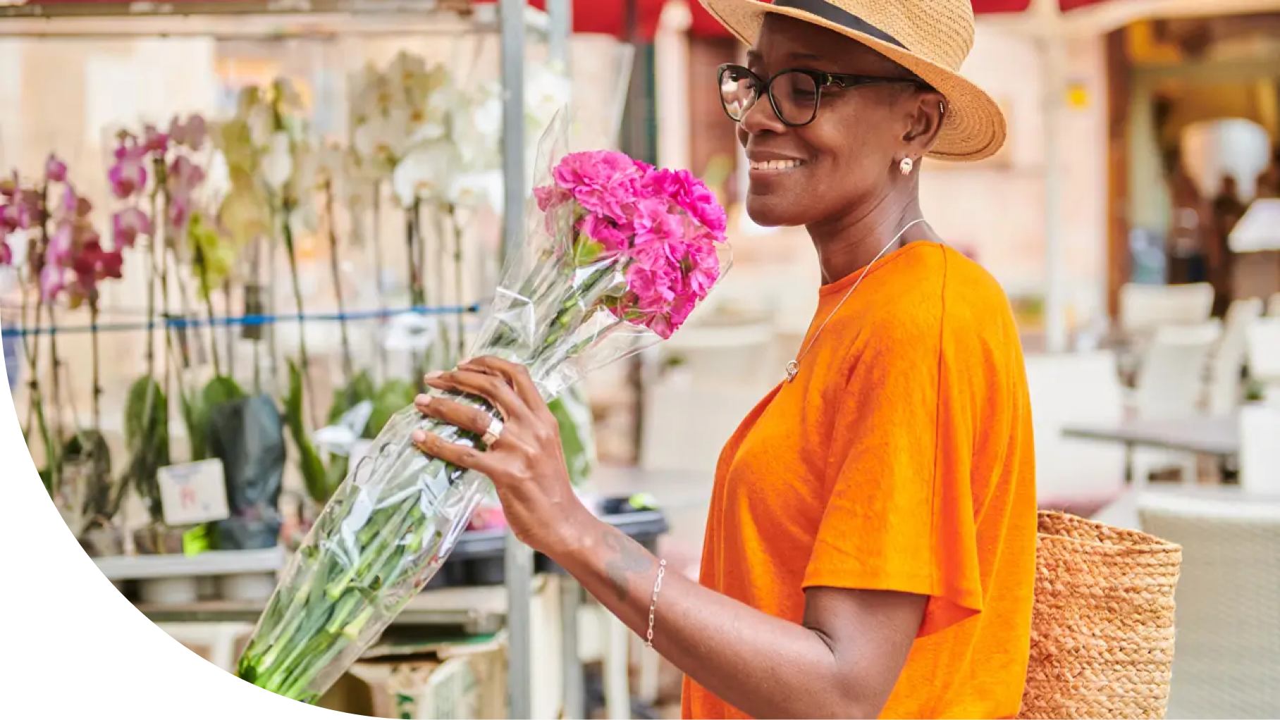 Woman smelling flowers