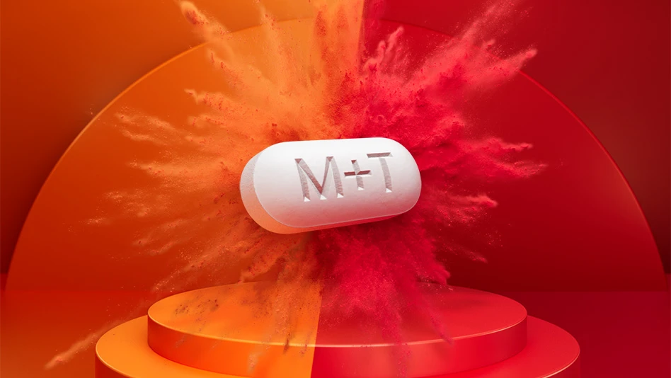 MOTRIN® and TYLENOL® tablet with an orange and red background