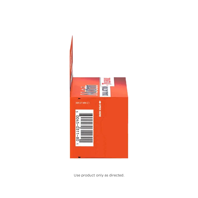 The side of a box of Motrin Dual Action with Tylenol that shows the UPC and barcode.