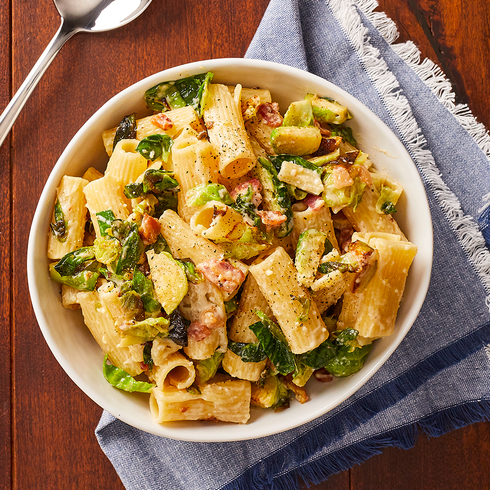 rigatoni carbonara with Brussels sprouts Recipe | Quality Products Low  Prices | Lidl US