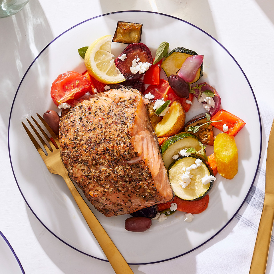 Mediterranean Herb Salmon With Rustic Roasted Vegetables Recipe Quality Products Low Prices Lidl Us