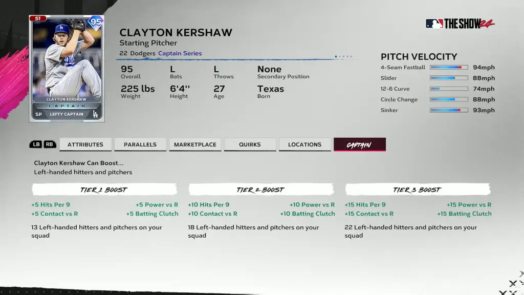 Clayton Kershaw Captain Boosts - MLB The Show 24