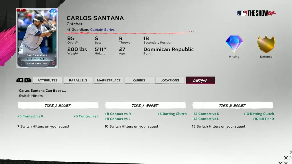 Carlos Santana Captain Boosts - MLB The Show 24