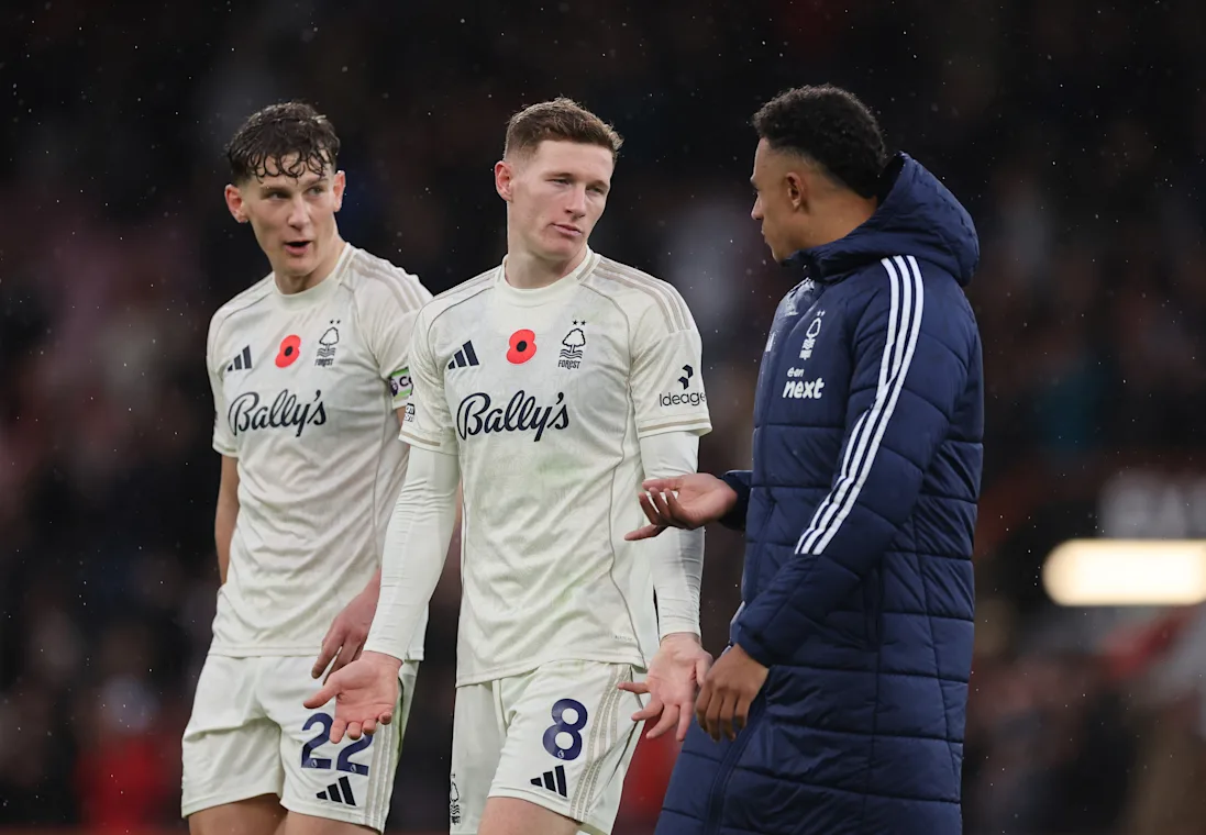 Ryan Yates, Elliot Anderson and Dan Ndoye following Nottingham Forest's 2-0 loss at Bournemouth