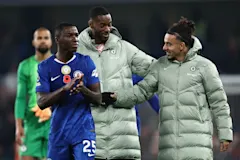 Moises Caicedo, Tosin Adarabioyo and Mulo Gusto celbrate after Chelsea's 3-0 win over Wolves
