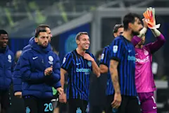 Inter celebrate their recent league win over Lazio