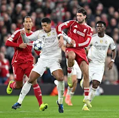 Jude Bellingham and Dominik Szoboszlai in action during Liverpool's 1-0 win over Real Madrid