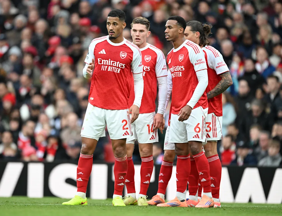 William Saliba, Viktor Gyokeres and Gabriel Magalhaes during Arsenal's Premier League meeting with Crystal Palace