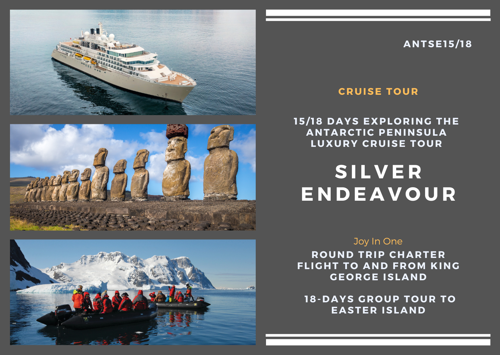 15/18 Days Explore the Antarctic Peninsula luxury cruise ship Silver Endeavor (charter flight to and from King George Island) (ANTSE15/18)