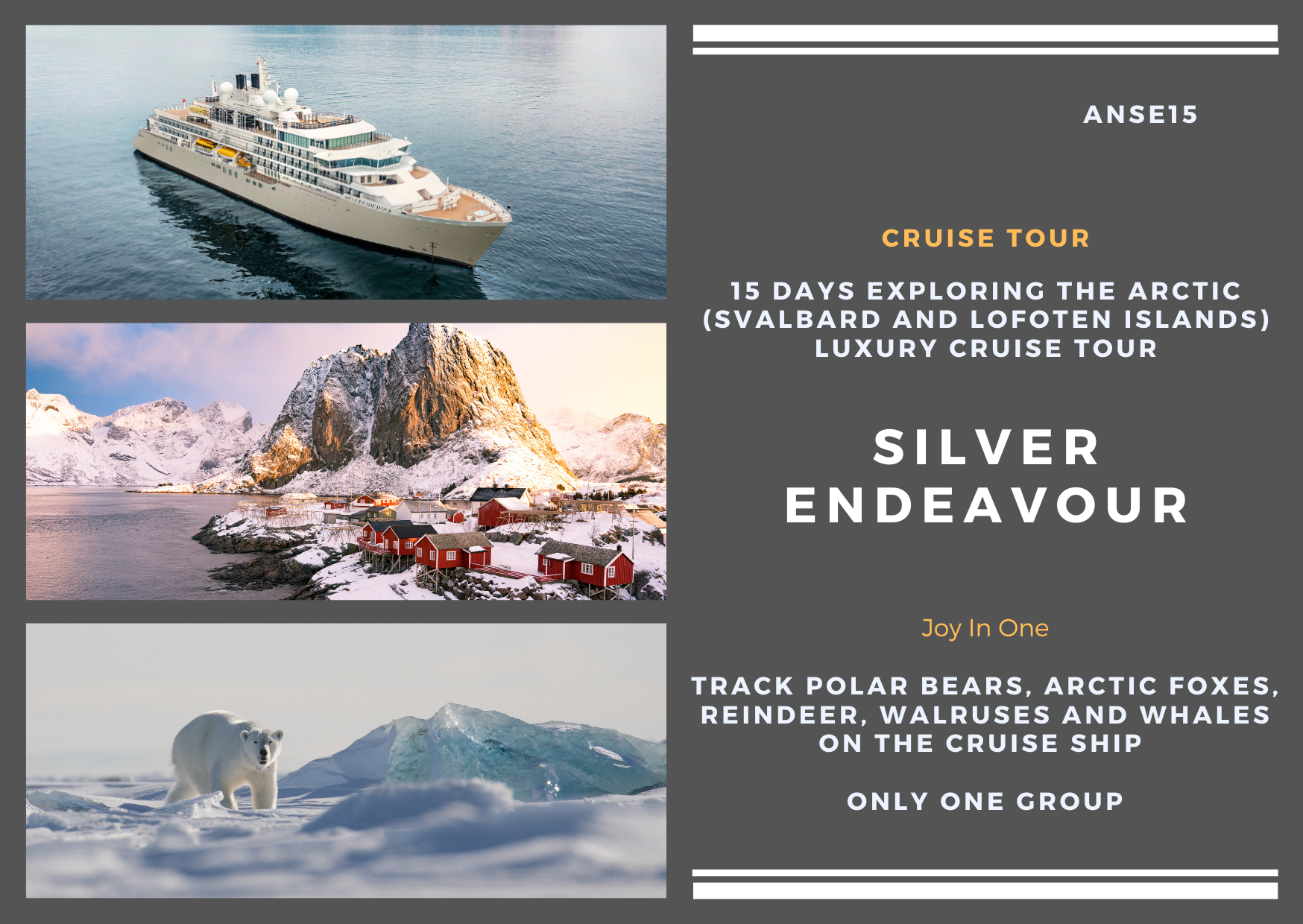### 15 days to explore the Arctic (Svalbard Lofoten Islands) Silver Endeavor Luxury Cruise Tour (ANSE15)